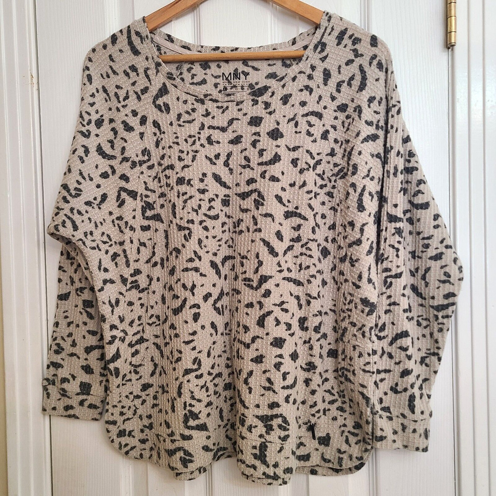 MNY Marc New York Performance Long Sleeve Waffle Knit Black Gray Animal Size L